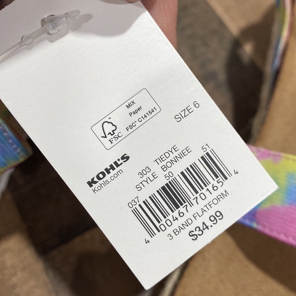 Girls platform sandals sz 6 NWT elastic stretch bands tie dye flat form - Picture 5 of 5